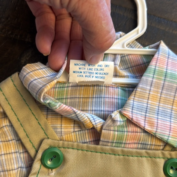 Vintage Cotton Candy Infant Boys 2 Piece Outfit green and tan overall 12 months - Picture 9 of 10